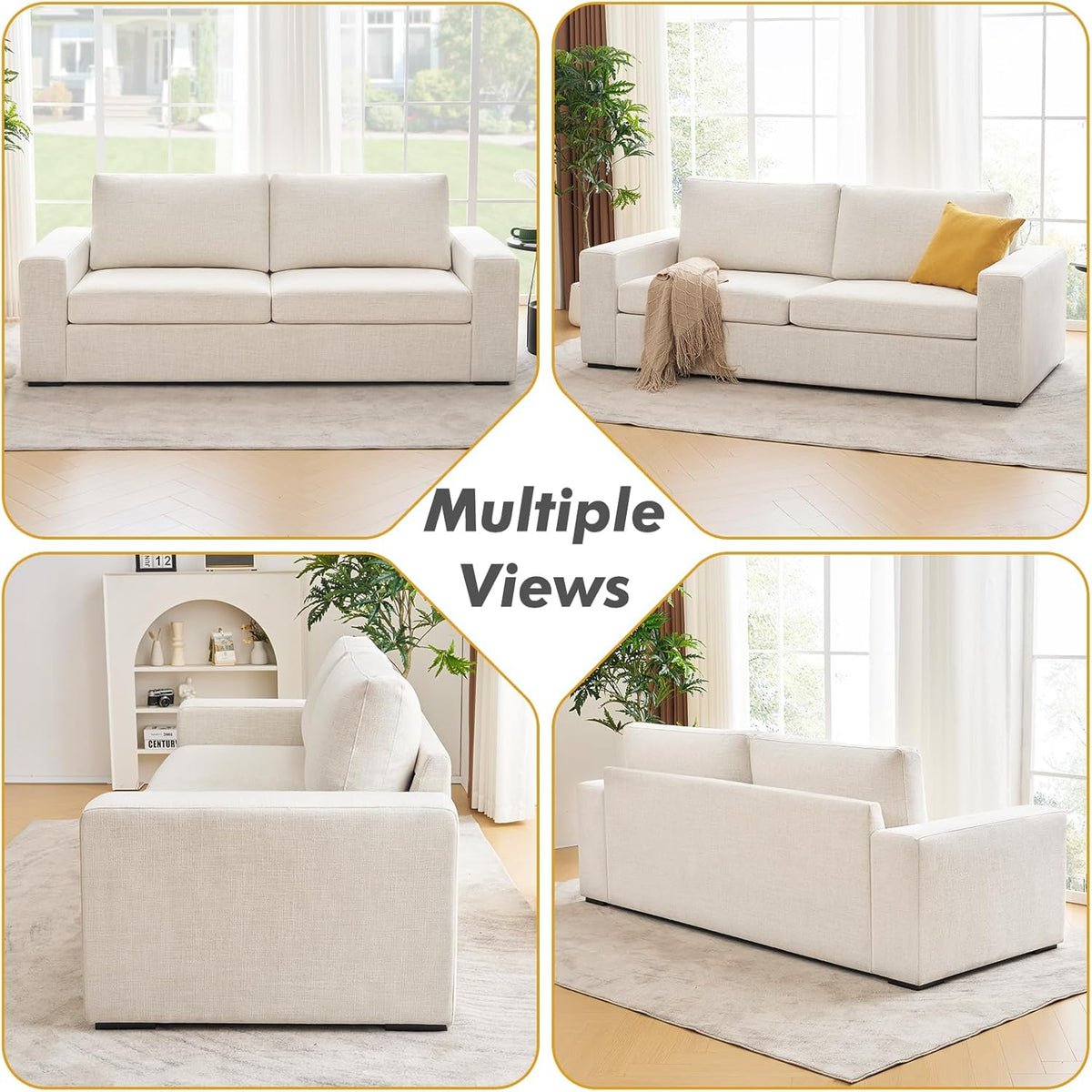 ELUCHANG Oversized 85'' Couches for Living Room, Modern 3-Seater Cloud Couch with Removable Cover, Wide Armrest, Thick Spring Cushions, Comfy Deep Sofa for Apartment, Office, Small Space, Linen Beige