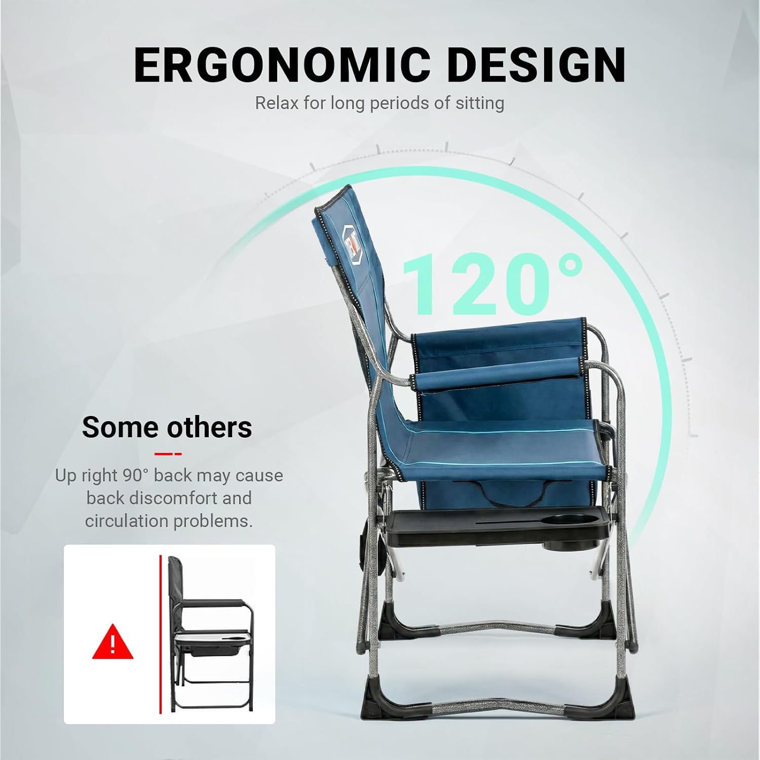 Overmont Folding Camping Chair with Side Table, Cooler Bag, 400 lb Capacity | Oversized Directors Chair for Lawn, Beach, Picnics and Fishing, 600D Oxford, 11.8 lb, Shoulder Strap and Storage Pockets