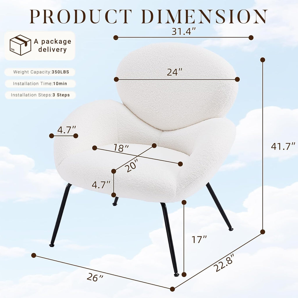 Accent Chair, Accent Chair for Bedroom, Boucle Chair (Cream Whtie) | Comfy Bedroom Chair with Love Back and Sturdy And Durable Solid-Wood Frame/ Study Room / Bedroom / Living Room /(Cream Style)