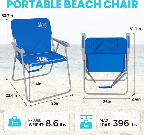 #WEJOY Folding Beach Chair for Adults, Lightweight Beach Chair with Shoulder Straps, High Back Camping Chairs with Hard Armrest, Supports 300lbs for Outdoor Lawn Concert