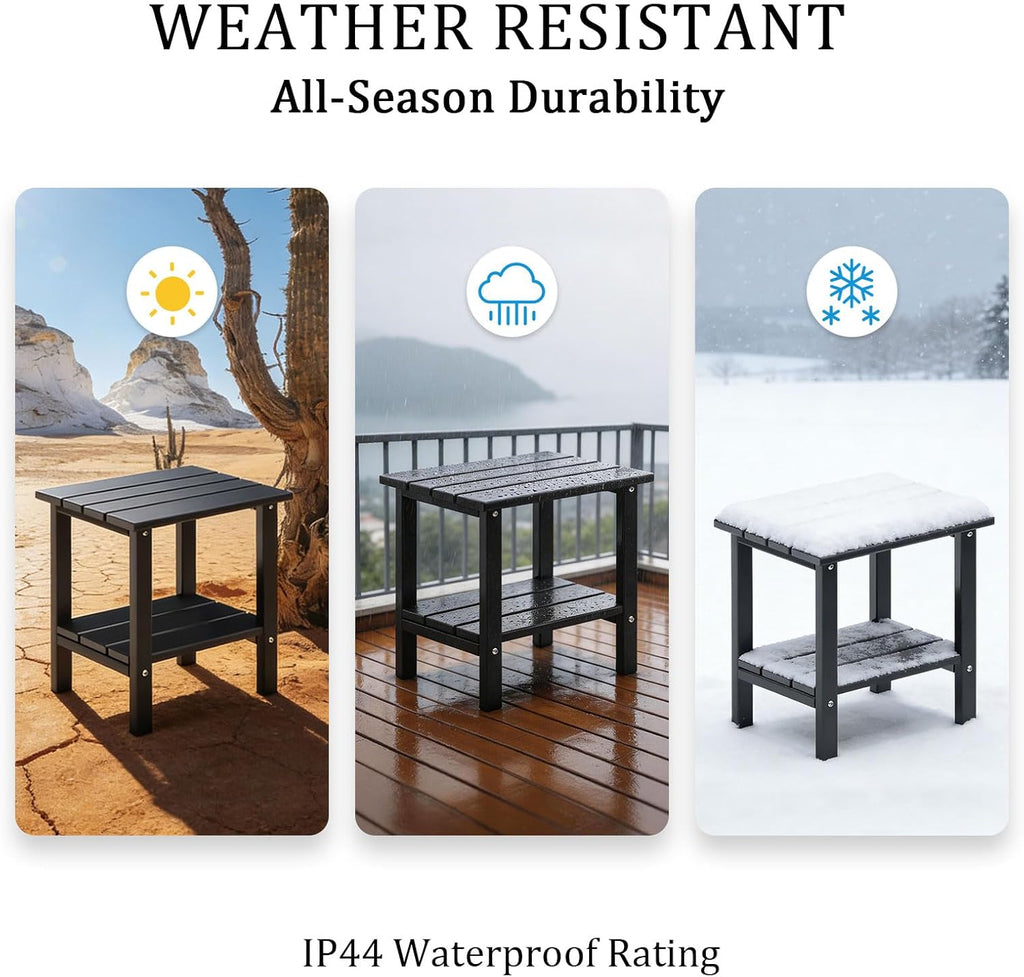 OTSUN Adirondack Outdoor Side Table, 16" HDPE Patio Side Table with Shelf, Weather Resistant Easy Maintenance for Backyard Pool Porch Garden & Lawn