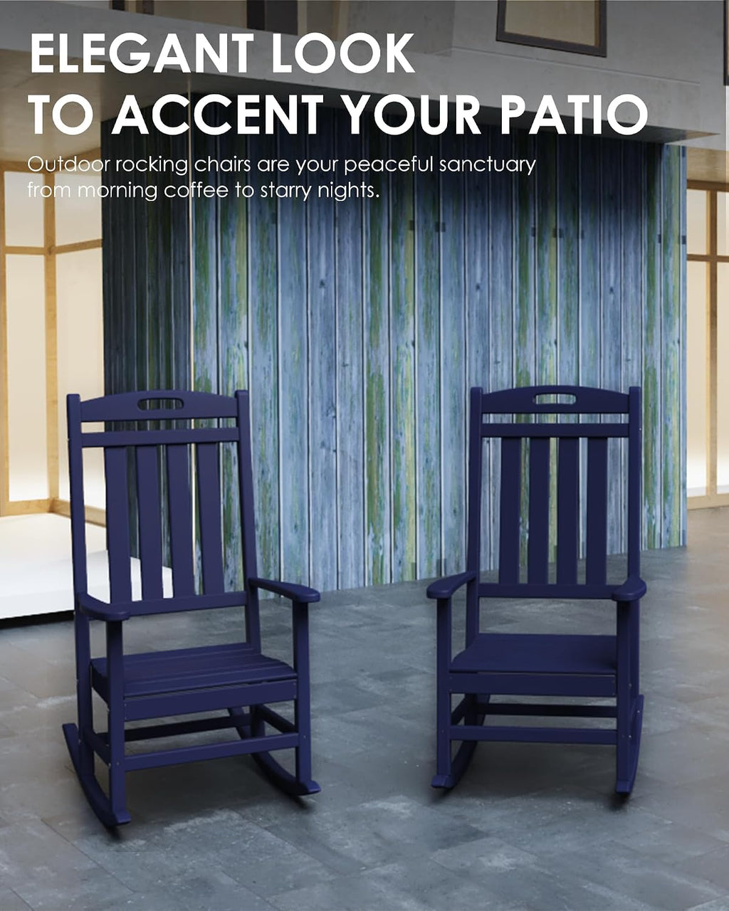 Outdoor Rocking Chair Set of 4, All-Weather Resistant Poly Lumber Rocker Chair Outdoor, High Back Plastic Patio Rocking Chairs for Outside Porch Rocker Garden Lawn, Navy Blue
