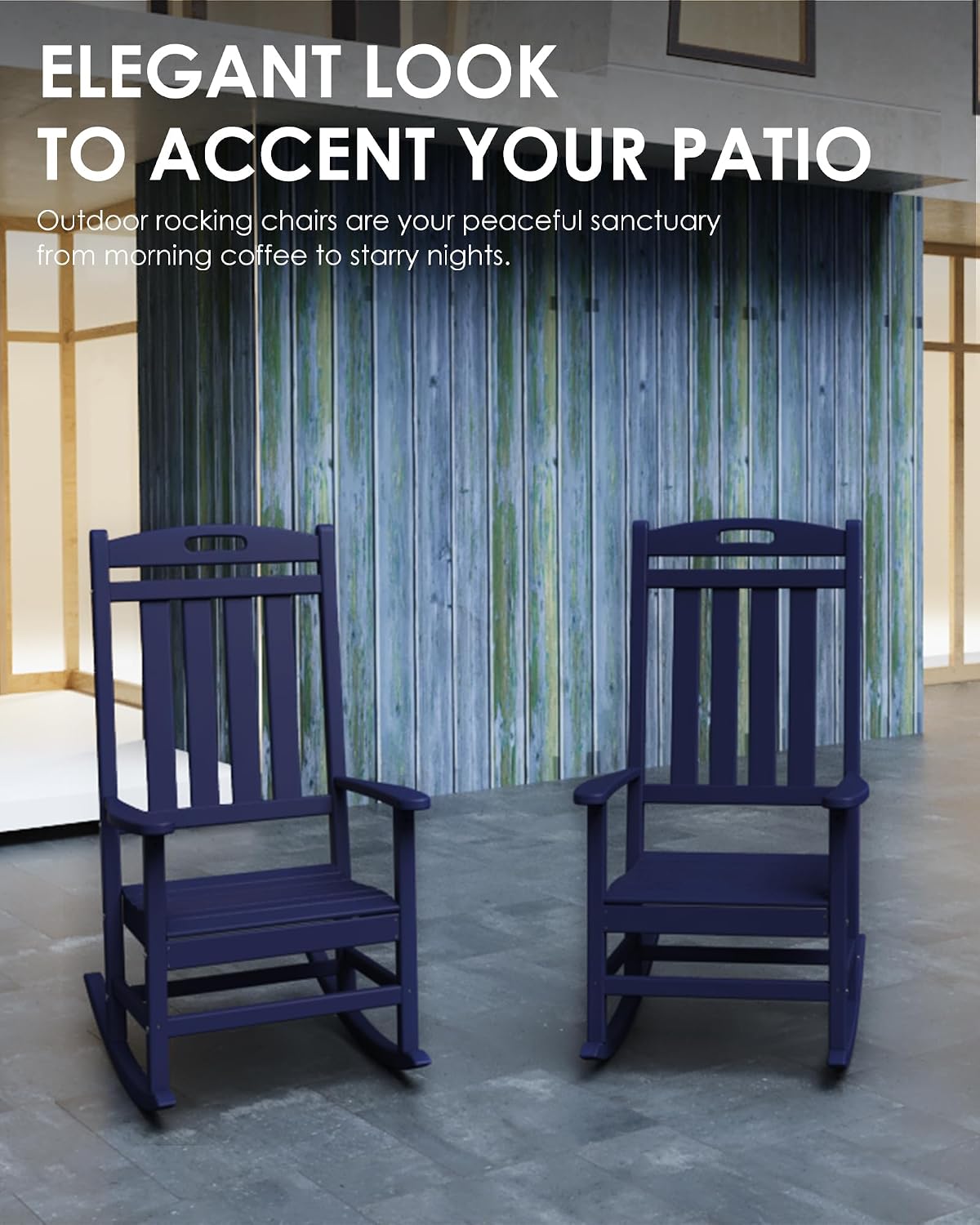 Outdoor Rocking Chair Set of 4, All-Weather Resistant Poly Lumber Rocker Chair Outdoor, High Back Plastic Patio Rocking Chairs for Outside Porch Rocker Garden Lawn, Navy Blue