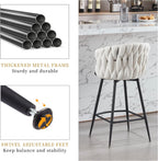 BFZ Swivel Bar Stools Set of 3, 26" Counter Height Barstools, Beige | Fabric, Upholstered Seat, Woven Backrest, Metal Frame, Mid-Century Modern, For Kitchen Island