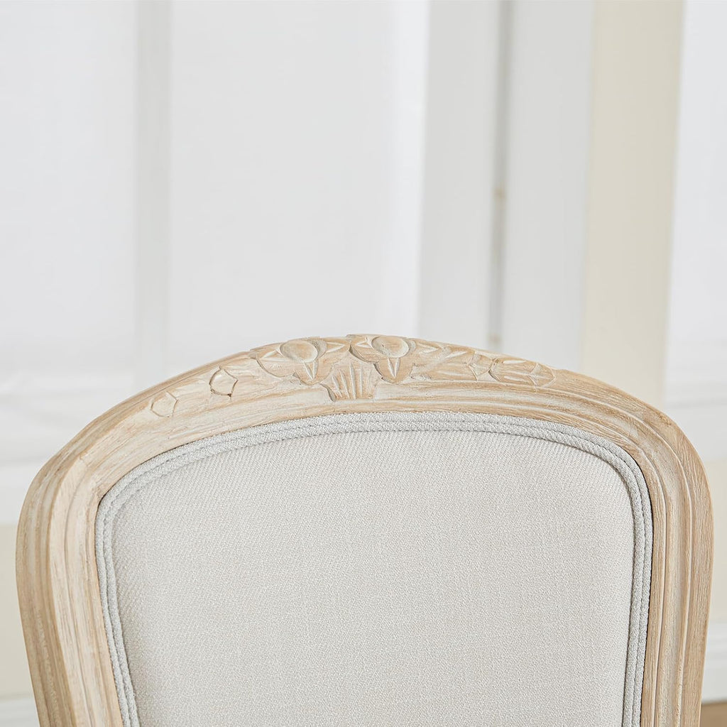 Kmax French Dining Chairs Set of 4, Farbric Upholstered Dining Chairs with Elegant Curved Legs High Back Armless Kitchen Chairs Side Chairs for Dining Room Restaurant - Linen, Beige/Brushed Legs