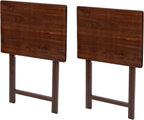 Modern Indoor Folding Tray Table Set of 2, Walnut Finish, Solid Rubberwood, 19 x 14.5 x 26 Inches, Lightweight & Easy to Move, Space-Saving Storage
