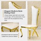 Luxury Dining Chairs Set of 4, Modern White Leather Upholstered Kitchen Chairs with High Backrest & Gold Stainless Steel Legs, Mid Century Accent Chairs for Living Room, Kitchen