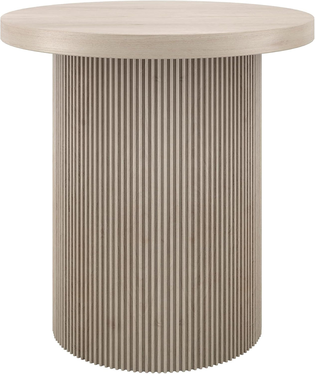 Henn&Hart 22'' Fluted Modern Wooden Round End Table, Ribbed Side Table, Nightstand for Living Room, Office, Family Room, or Bedroom, Alder White