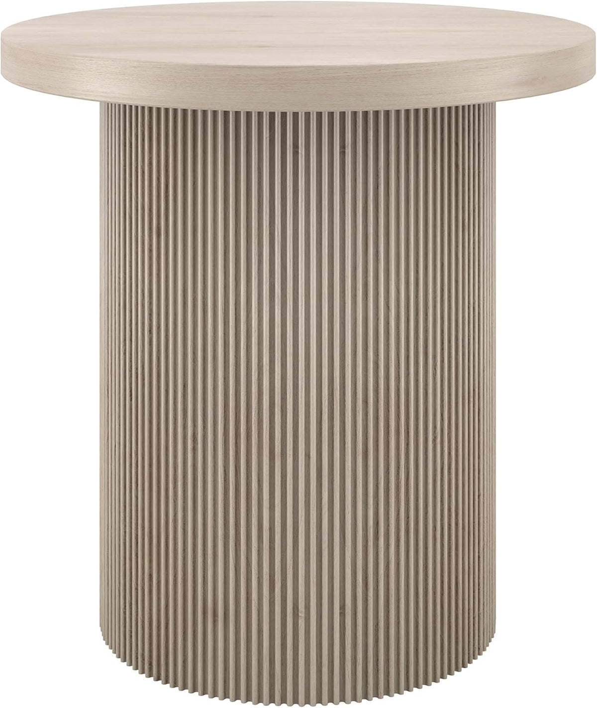 Henn&Hart 22'' Fluted Modern Wooden Round End Table, Ribbed Side Table, Nightstand for Living Room, Office, Family Room, or Bedroom, Alder White