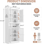 72" White Metal Kitchen Pantry Cabinet with Adjustable Shelves - Heavy Duty Stainless Steel Freestanding Storage for Kitchen, Pantry & Bathroom