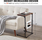 HOMREST End Table, Small Narrow Sofa Table for Couch and Recliner,C Shaped Side Table with Metal Storage Frame,Stable Coffee Tables for Living Room, Bedroom, Bedside,Wooden Desktop (Rustic Brown)
