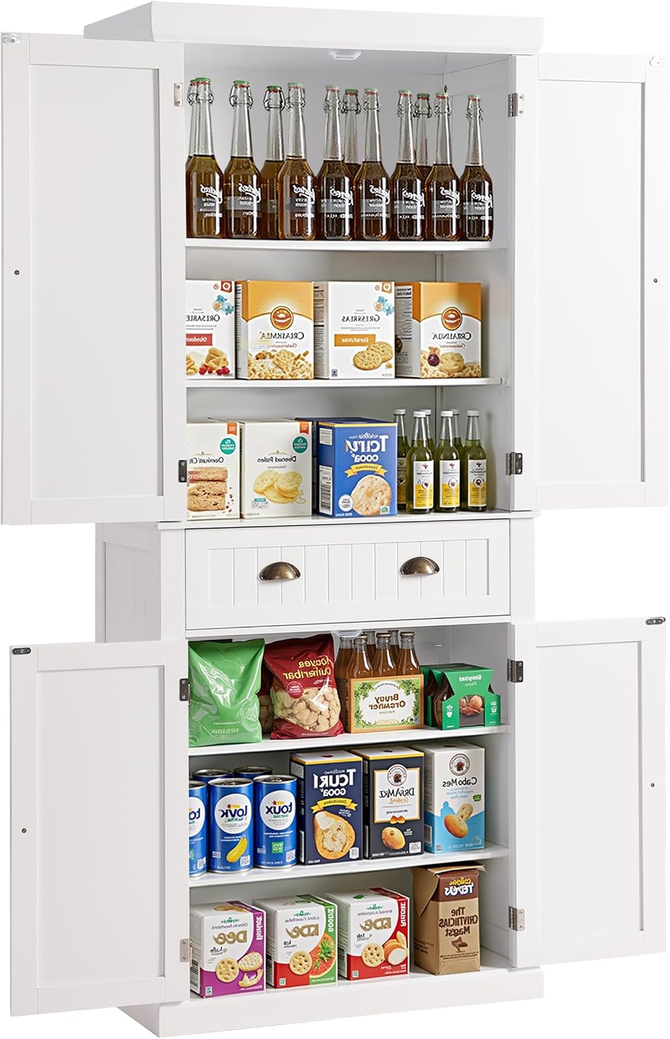 KIGOTY 72" Tall Kitchen Pantry Cabinet with Drawer and 4 Adjustable Shelves, Freestanding Pantry Storage Cabinets, Wood Cupboard Pantry Cabinet for Kitchen, Dining Room, Living Room, Off White