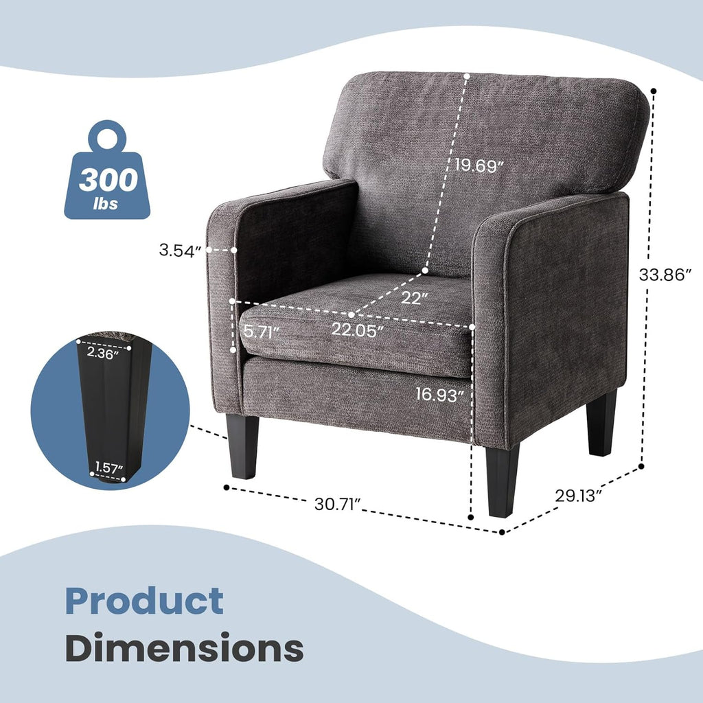 DUMOS Dark Grey Modern Accent Chairs for Living Room, Corner Chairs for Adults, Reading Chair with Armrest and Backrest, Comfy Lounge Chairs for Bedroom Reception Waiting Room