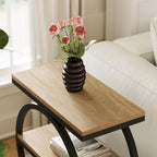 LITTLE TREE 3-Tier End Table, Side Table with Storage Shelves, Small Sofa Side Table for Living Room, Wooden Side End Table with Double Round Metal Legs, Slim Nightstand and Bedside Table, Oak