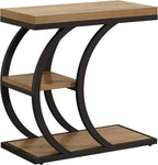Tribesigns End Table for Living Room, 3-Tier Narrow Wood Couch C-Shaped Side Table with Storage, Industrial Nightstand for Bedroom, Small Spaces, Natural