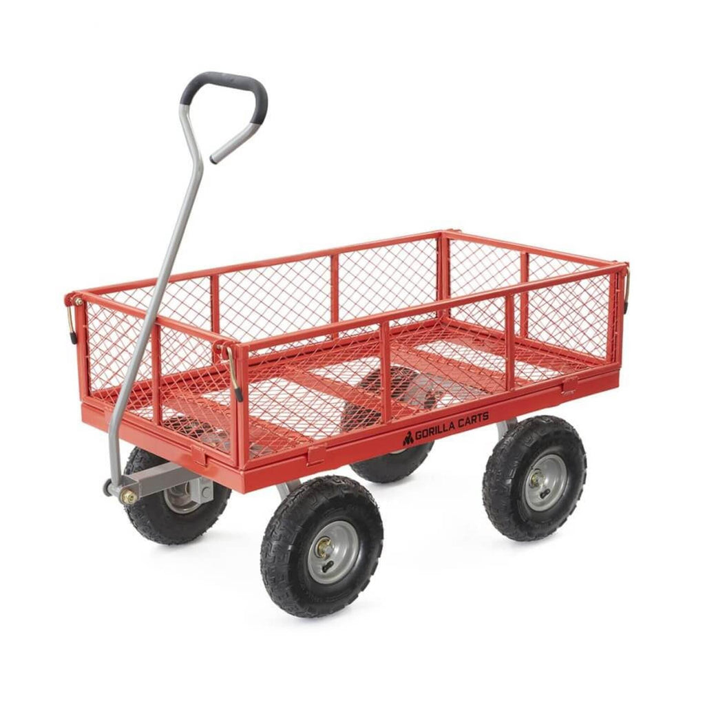 Gorilla Carts 800-Pound Capacity Heavy Duty Steel Mesh Versatile Utility Garden Wagon with Easy Grip Handle for Outdoor Hauling, Red, Model GOR800-COM