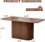 63" Large Dining Table for 4-6 People, Farmhouse Rectangular Modern Kitchen Dinner Table with Rounded Corners & Wood Strip Pedestal Base Rectangular for Dining Room, Brown Grain