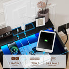 Black Floating Nightstand Set of 2 with Charging Station, 18.9" Extended Bedside End Table with Drawer and LED, Modern Wall Mounted Night Stand Side Table with Open Shelf for Bedroom