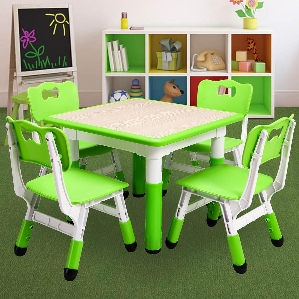 Kids Table and 4 Chairs Set, Green
