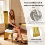 White and Gold Dining Chairs Set of 2, Upholstered Boucle Dining Room Chairs with Slatted Polished Stainless Steel High Back and Legs, Modern Luxury Kitchen Room Chairs