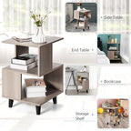 Giantex End Table, Wood Nightstand with Legs, Accent Sofa Side Table Open Storage Shelves, Small Bookcase for for Living Room Bedroom Study Room (Light Grey)