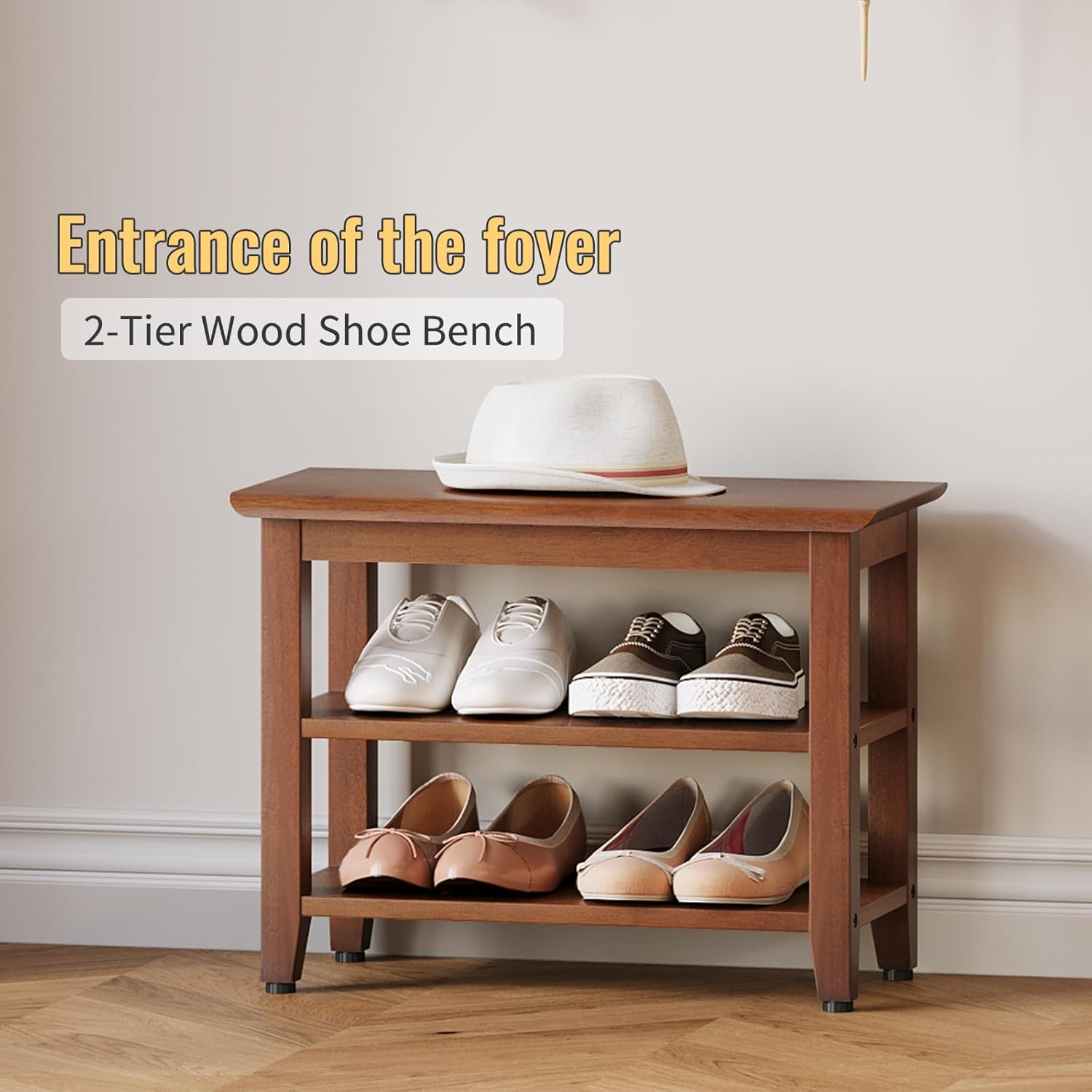 Wood Shoe Bench for Entryway,Bench with Shoe Rack,Storage Shoe Organizer for Hallway,Living Room,Bedroom (Brown, 23.62''W×11.81‘’D×17.71‘’H)