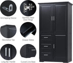 Merax 62.2" Pantry Cabinet with Three Doors & Three Drawers, Adjustable Shelves Storage Cupboard for Kitchen/Dining Room/Bathroom, Black
