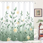 Eucalyptus Shower Curtain, Ombre Floral Leaves Plant Washable Fabric Bath Decor with 12 Hooks 72x72 inches, Sage Green