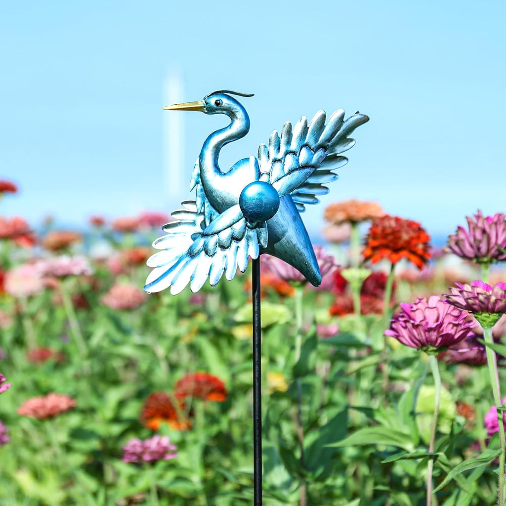 WONDER GARDEN Wind Spinners Outdoor - 2 Pack Small Metal Heron Wind Spinner Windmill, Wind Sculpture for Yard Patio Lawn Decor