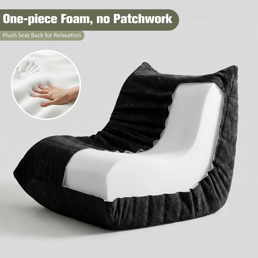 Vongrasig Bean Bag Chair for Adults, Line Fabric Lazy Sofa Couch, Memory Foam Filled Bean Bag Lounge Chair Perfect for Living Room, Bedroom and Office, Black