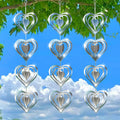 12 Metal Heart Bird Scarer Discs Set, Wind Spinners 3D Helix Reflector Stainless Steel Sparkly Outdoor Garden Decor, Scare Birds & Animals Away from Garden Yard Patio Lawn Farm Wind Sculpture Gifts
