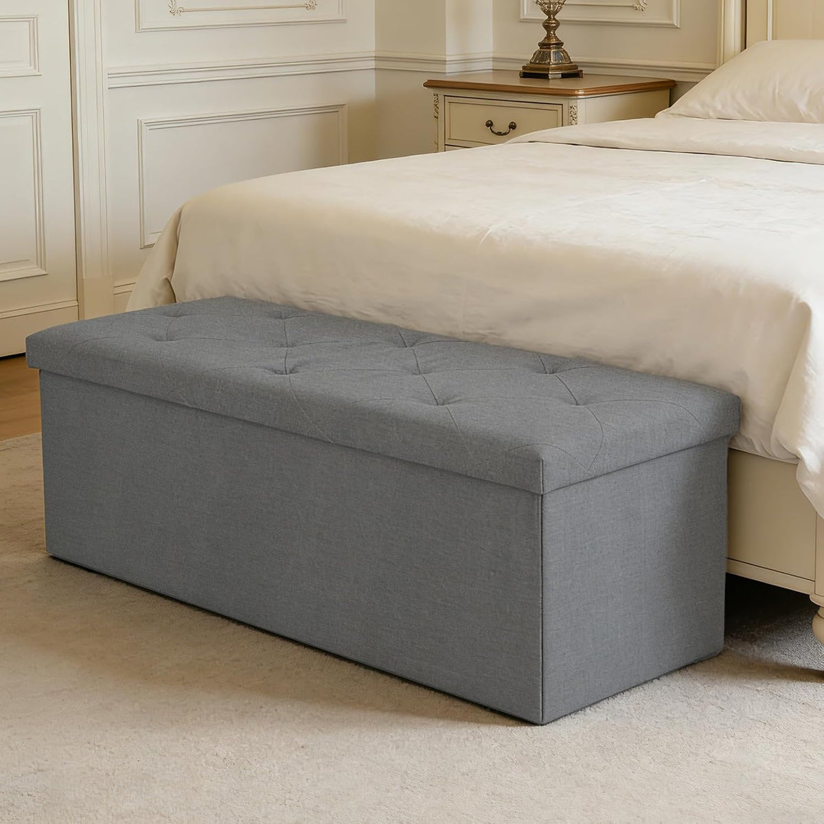 Storage Bench for Bedroom,Storage Ottoman Bench,35 Gallon,Foldable,Gray | Fabric Covered Storage Bench with Seat,Kids Toy Hidden Storage Bench,15x43x15in,Easy Assembly