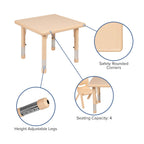 EMMA + OLIVER 24" Square Natural Plastic Height Adjustable Activity Table - School Table for 4