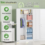 Greenvelly Metal Wardrobe Closet with Doors and Shelves,72" Armoire Wardrobe Closet for Hanging Clothes for Office, Bedroom, Laundry Room, School, Employee,Gym(White)