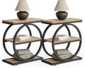 LITTLE TREE 3-Tier End Table, Side Table with Storage Shelves, Small Sofa Side Table for Living Room, Wooden Side End Table with Double Round Metal Legs, Slim Nightstand and Bedside Table, Oak
