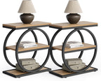 LITTLE TREE 3-Tier End Table, Side Table with Storage Shelves, Small Sofa Side Table for Living Room, Wooden Side End Table with Double Round Metal Legs, Slim Nightstand and Bedside Table, Oak