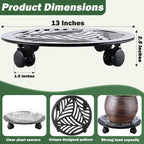 3 Packs 13 inches Large Metal Plant Caddy with PU Wheels Heav-duty Rolling Plant Stands Indoor Outdoor Wheeled Plant Dolly Coasters Flower Pot Mover Rollers Plant Trolley Cart, Plant Saucers Included
