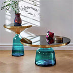 Small Glass Side Table for Living Room – Modern Round End Table with Hand-Blown Glass Base, Tempered Glass Top, Carbon Steel Frame – Accent Table for Bedroom Sofa Couch