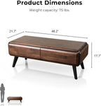 Furniture of America Nazaen Modern 2-Piece Coffee Table Set, Rich Walnut | Solid Wood 48-inch Coffee Table and 25-inch End Table with Drawers and Splayed Legs for Living Room, Home Office