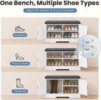 NEWBULIG Shoe Storage Bench for Entryway with Cushion, 27.6IN, White | Shoe Organizer Cabinet with Padded Cushion and Doors, Adjustable Shelves, Shoes Bench for Hallway, Mudroom, Bedroom