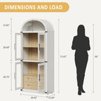 IDEALHOUSE Arched Kitchen Pantry Cabinet,71'' Wood Storage Cabinets Bookcase,Farmhouse Storage Display Cabinet with Glass Doors,2 Large Drawers,Versatile Cupboard for Living Room,Dining Room(White)
