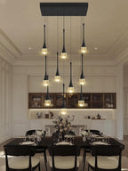 Rectangular Chandeliers for Living Room Black Dining Room Lights Fixture Raindrop Pendant Lights Kitchen Island Crystal Chandelier for Staircase Hallway Foyer Entryway