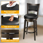 PrimeZone Swivel Bar Stools Set of 2, 24 Inch Counter Height Barstools | Black Faux Leather, High Backrest, Solid Rubberwood Frame, Wrap-around Footrest, Counter Stools for Kitchen Island, Pub