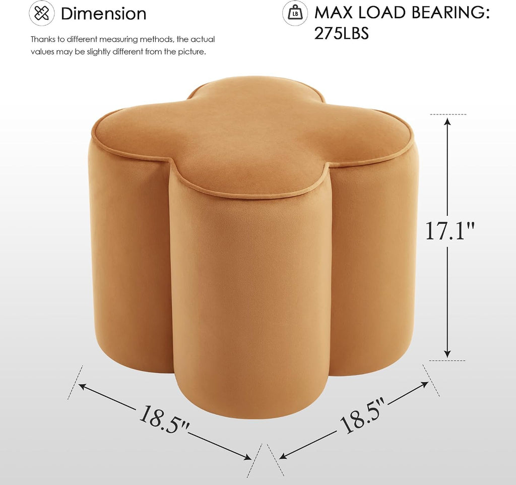 Zesthouse Flower Pouf Ottoman Foot Rest, Velvet Fabric Poofy Ottoman Footstool for Couch Sofa, Modern Living Room Stool Seat for Under Entry Table, Cute Square Vanity Stool for Bedroom Dorm, Camel