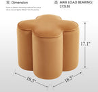 Zesthouse Flower Pouf Ottoman Foot Rest, Velvet Fabric Poofy Ottoman Footstool for Couch Sofa, Modern Living Room Stool Seat for Under Entry Table, Cute Square Vanity Stool for Bedroom Dorm, Camel