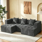 Modular Sectional Sofa with Deep Seat, Cloud Couch with 2 Movable Ottoman, No Assembly Required, Modern Plush Corduroy Cloud Couches for Living Room & Apartment, Grey