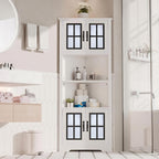 Corner Cabinet with Glass Doors and LED Lights, 67" Tall Corner Pantry Cabinet, Modern Farmhouse Corner Cabinet Organizer for Bathroom Kitchen Living Room, White