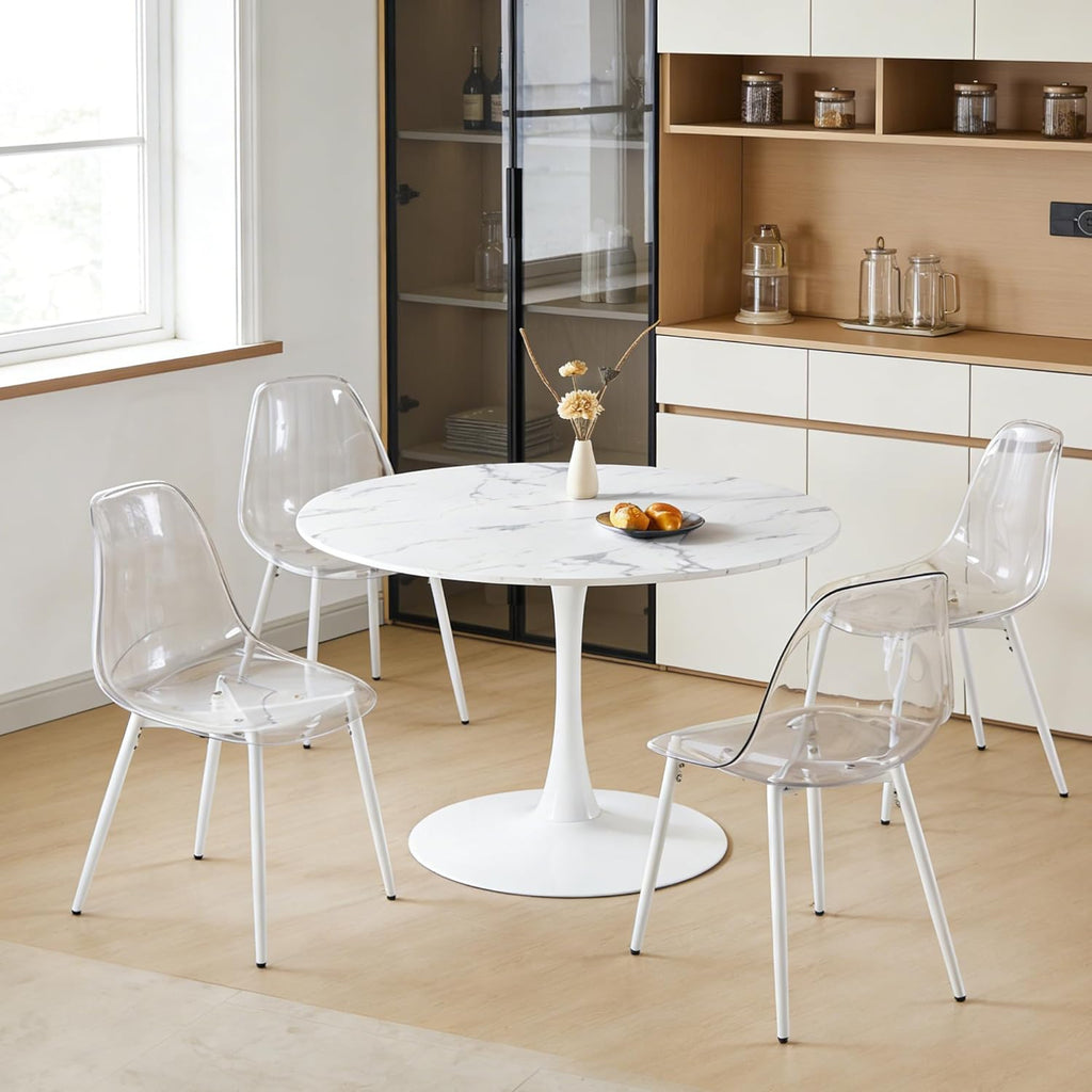 Mid-Century Round Tulip Table, 42" Tulip Dining Table with Sturdy Pedestal Base, Ideal for Kitchen, Small Spaces, Office and Cafe