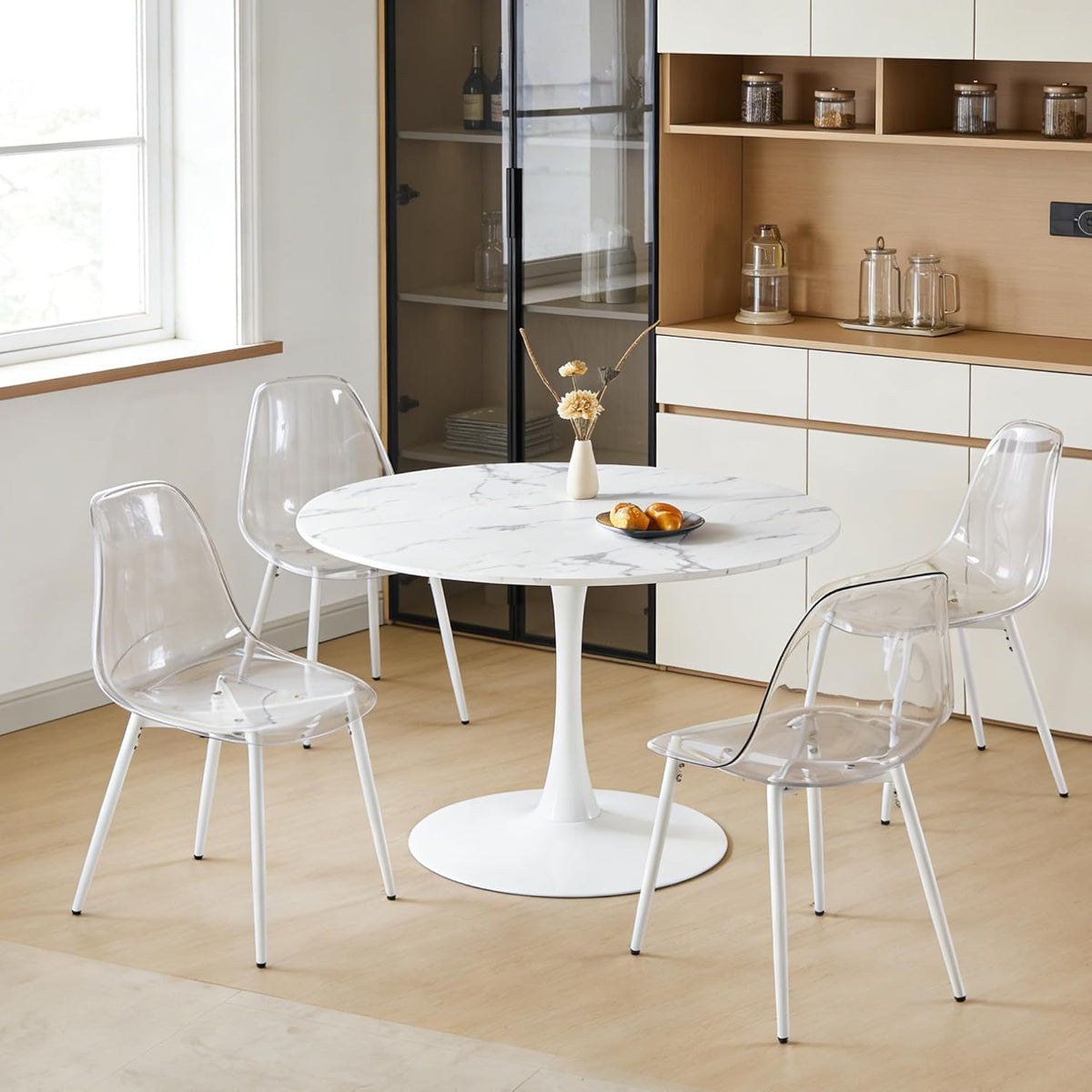 Mid-Century Round Tulip Table, 42" Tulip Dining Table with Sturdy Pedestal Base, Ideal for Kitchen, Small Spaces, Office and Cafe