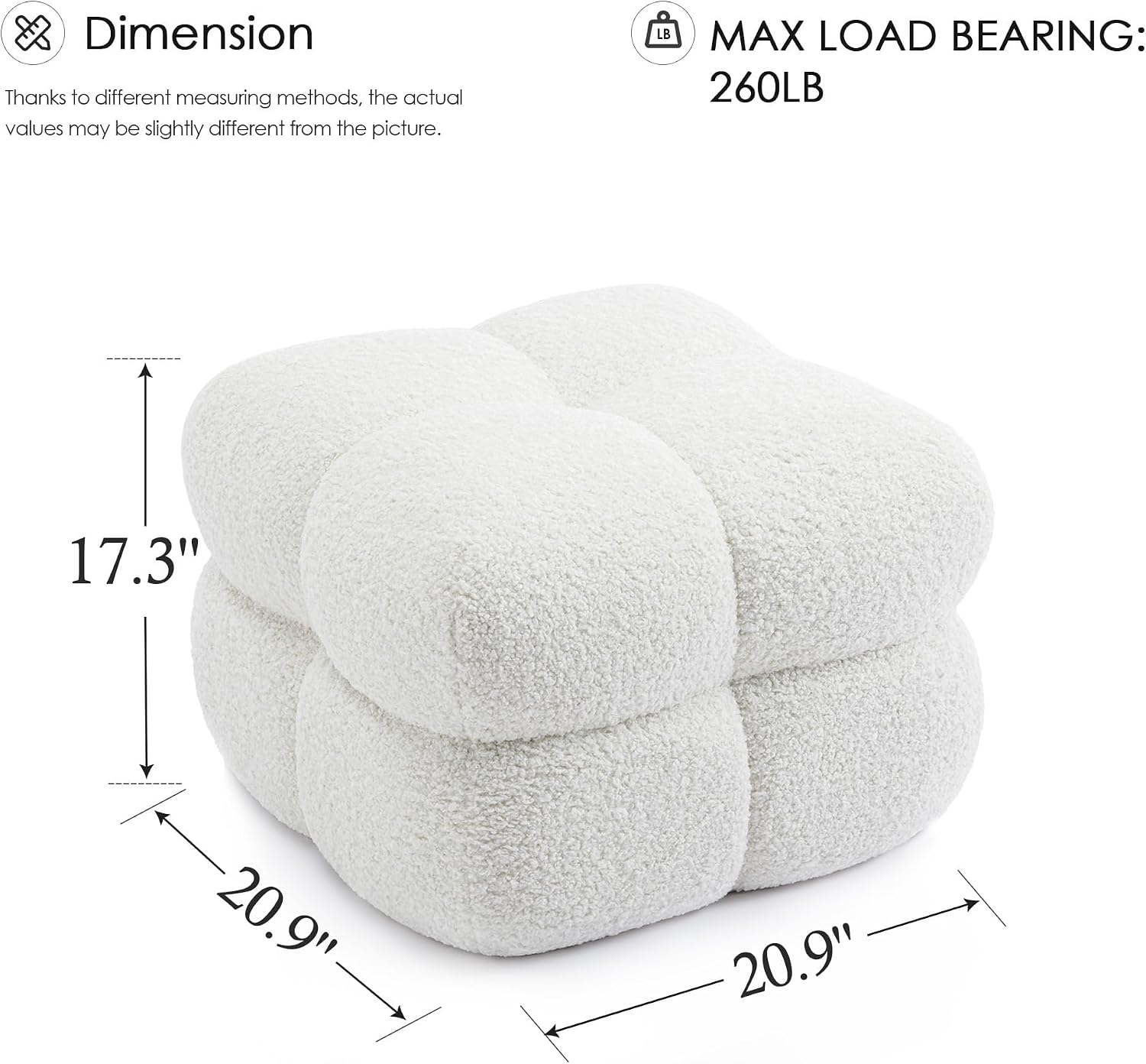 Zesthouse Square Pouf Ottoman Footstool, Modern Vanity Chair for Bedroom